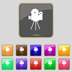 视频照相机符号 icon.content 按钮。设置色彩缤纷的按钮。矢量