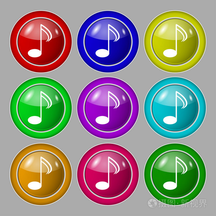 音乐的符号设置色彩缤纷的按钮矢量