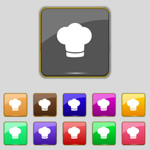 厨师的帽子标志图标。烹饪的符号。厨师的帽子。设置色彩缤纷的按钮矢量