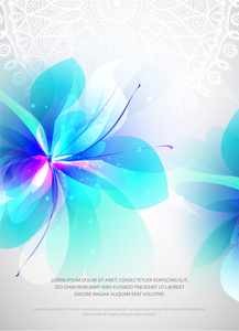 与美的民族花卉点缀和抽象的蓝色小花的花横幅