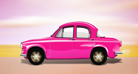 创意轮胎卡通试析粉红色卡通车照片