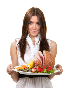 女人吃火腿图片