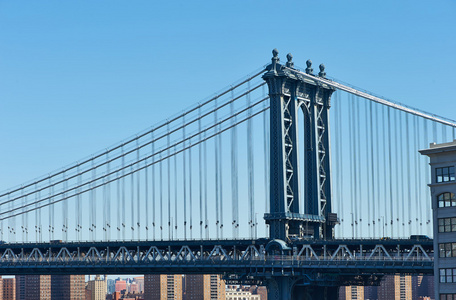 曼哈顿桥和天际线查看从布鲁克林大桥