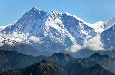 从 jaljala 的安纳布尔纳雪山视图传递尼泊尔亚洲