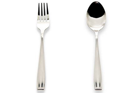 勺子和叉子在白色背景上孤立图片