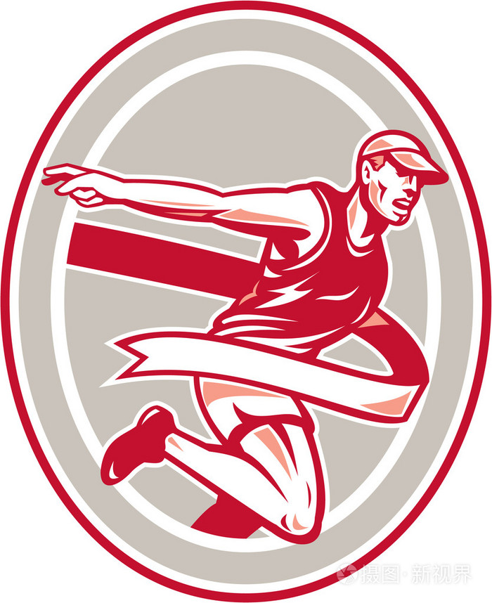 马拉松赛跑者终点线椭圆形复古插画-正版商用图片1gq0pw-摄图新视界