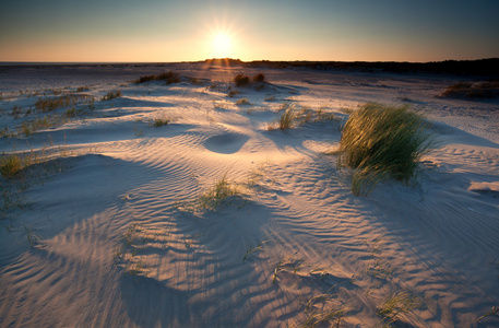 北海海岸沙丘上空的日出