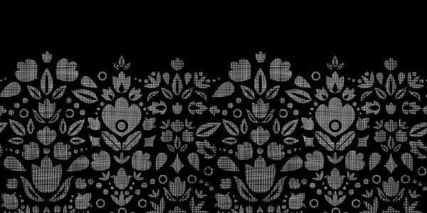 矢量抽象的黑色蕾丝观赏郁金香纺织水平边框无缝图案背景
