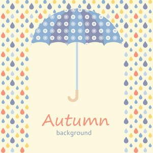秋天背景与伞和雨滴
