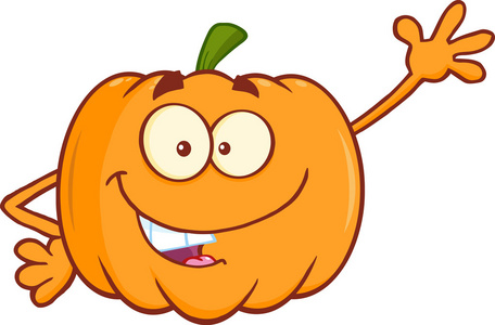 南瓜的滑稽漫画人物挥手问候照片