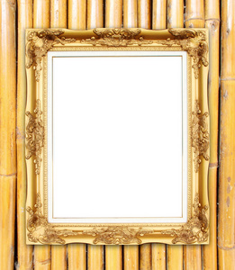 多彩竹墙上的空白金框