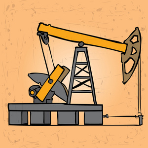 上 3d 图利比亚萨哈拉沙漠史前的石油象形文字石油钻机在贫瘠的沙漠