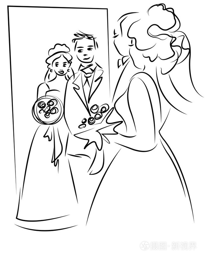 只是已婚的夫妇卡通矢量照镜子插画-正版商用图片1grryk-摄图新视界