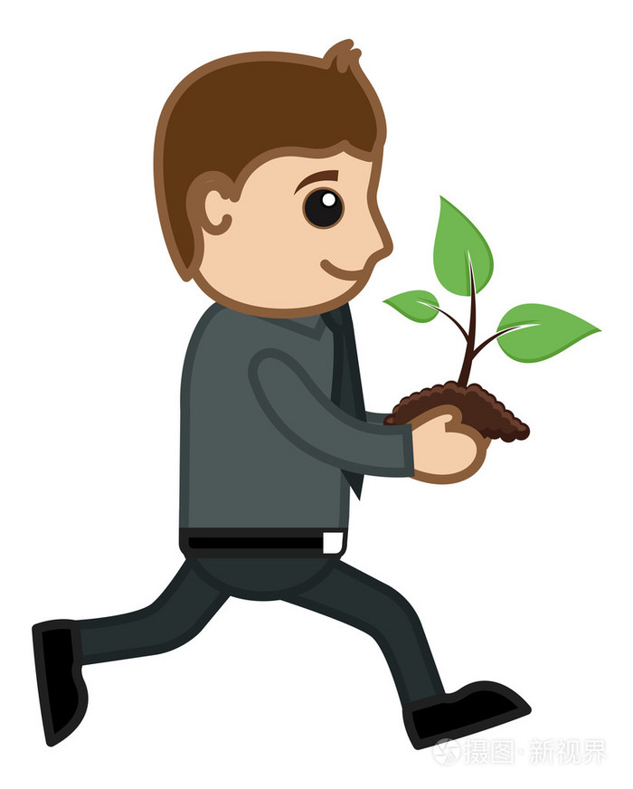 抱着婴儿植物-矢量字符卡通插画的运行