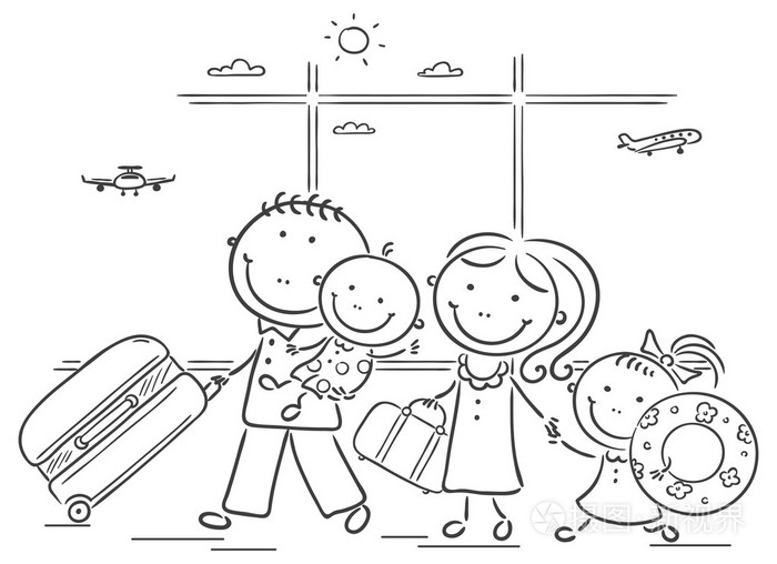 在机场,他们的行李中的家庭插画-正版商用图片1grt5u-摄图新视界