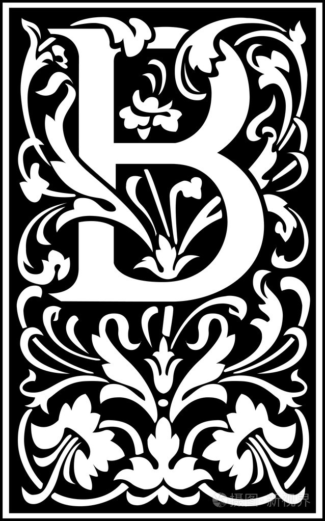 英语字母装饰着花朵和植物的叶子