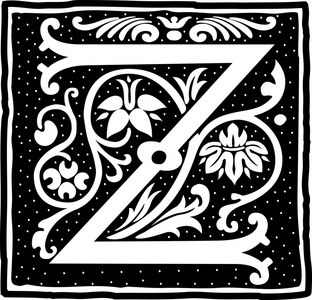英语字母表的花朵装饰，单色字母 z