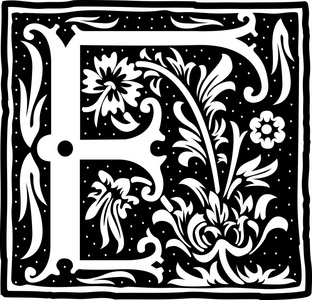 英语字母表的花朵装饰，单色字母 f
