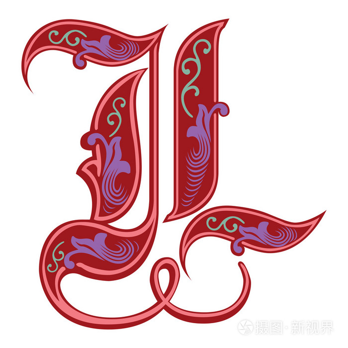 美丽的装饰英文字母哥特式风格字母l