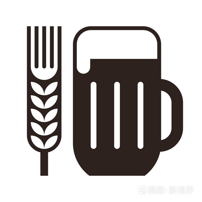 啤酒玻璃和小麦耳朵标志