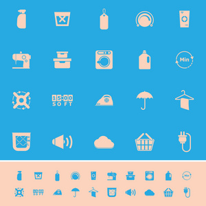 洗衣相关在蓝色背景颜色图标