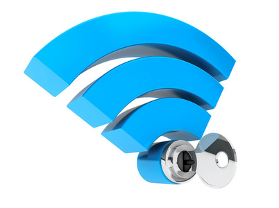 wifi 互联网安全概念。3d 符号 wifi 和密钥
