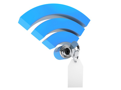 wifi 互联网安全概念。3d 符号 wifi 和阿兰的关键