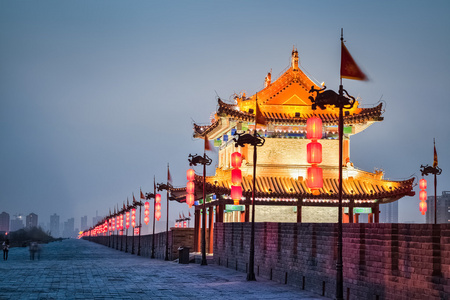 西安市高新区美丽的西安市在黄昏中照片