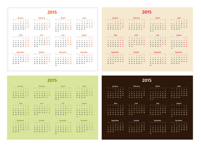 2015 年日历矢量模板集