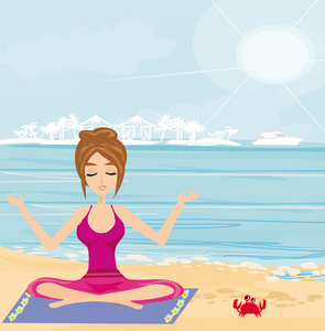 瑜伽健身术对地处热带的海滩