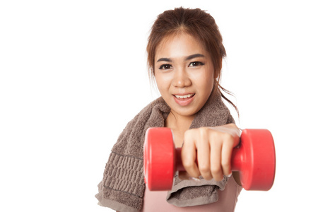 亚洲女孩健康与哑铃锻炼