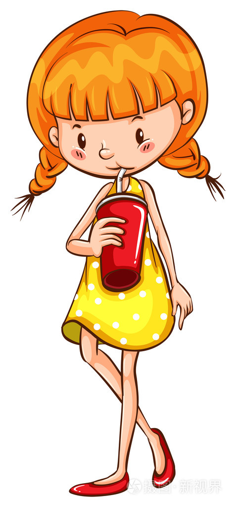 女孩喝水插画-正版商用图片1gsaja-摄图新视界