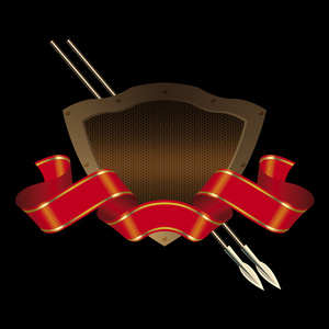 红盾牌金盾牌和鲜红的旗帜照片