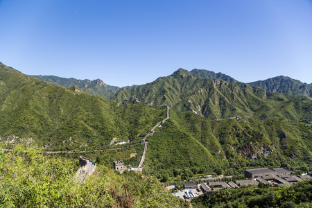 中国, 巨永关。中国长城的前哨和路段横跨广沟山谷