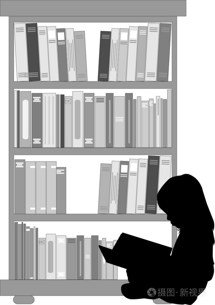 读一本书一个女孩的侧面影像