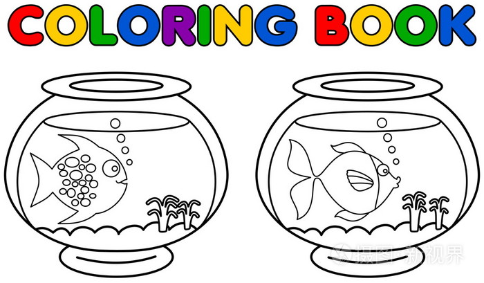 两个水族馆的鱼着色插画-正版商用图片1gsim2-摄图新视界