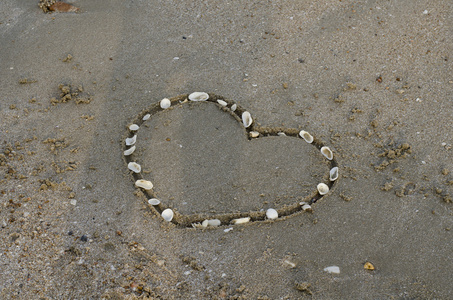 在海边沙滩上的一颗心