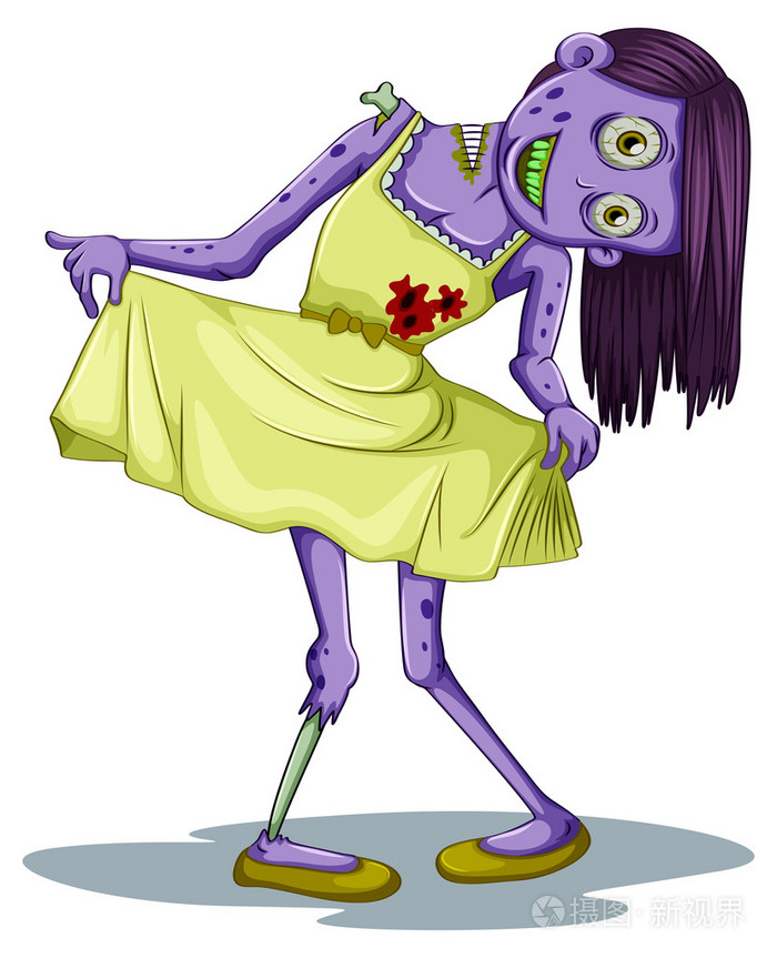 一个女的僵尸,穿着一件连衣裙