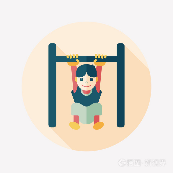男孩挂单杠带有长长的影子,eps10 的平面图标插画-正版商用图片1gsv3r