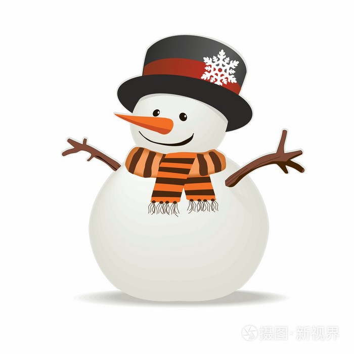 雪人的帽子和条纹的围巾