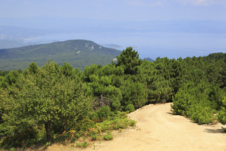 在山的美丽泥泞道路。