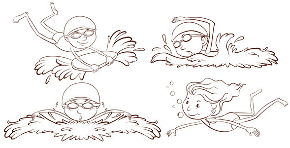 游泳运动员涂鸦绘图一个的人的剪影照片