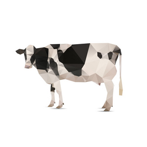 折纸牛有斑点分离在白色背景上的插图