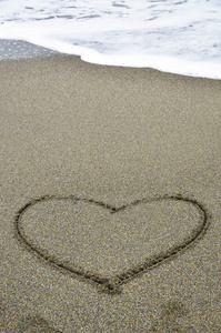 在沙滩中绘制的心