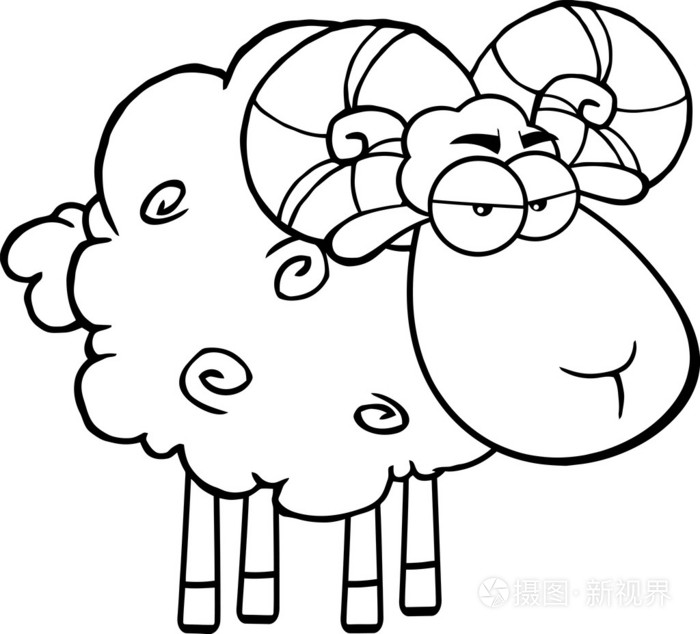 黑色和白色生气ram羊卡通人物