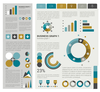平的图表元素的集合。多彩的集的模板