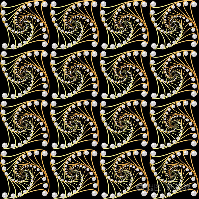 与珍珠的黄金螺旋线的背景插画-正版商用图片1gt8vl-摄图新视界