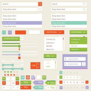 平的元件设计，用户界面设置。矢量