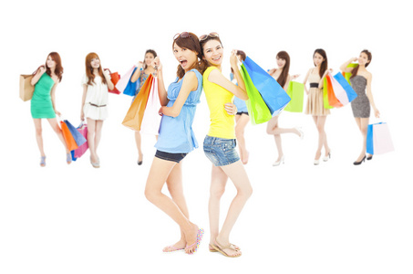 亚洲购物的妇女集团控股彩印袋图片