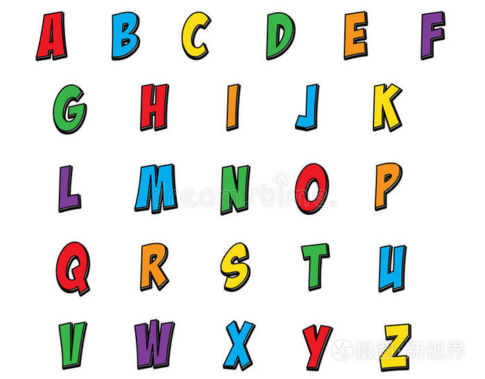 彩色儿童漫画风格字母表